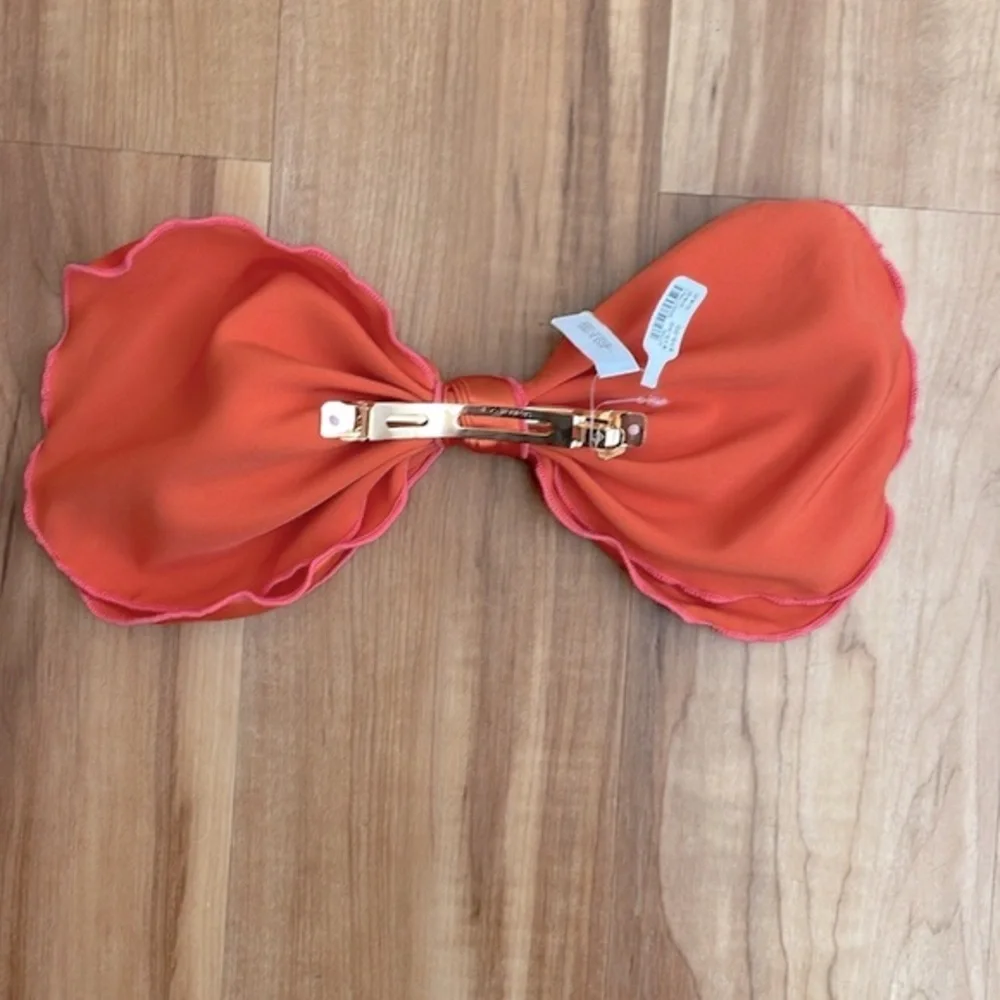 Oversized orange and pink layered bow barrette - Picture 2 of 7